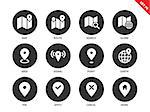 Map and places vector icons set. Navigation and direction concept. Tourism and cartography items. Icons for GPS, maps, route, search, area, point, home, signal. Isolated on white background