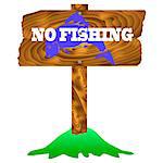 No Fishing Wooden Sign Isolated on White Background