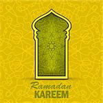 Ramadan Greeting Card on Yellow Ornamental Background. Ramadan Kareem Holiday.