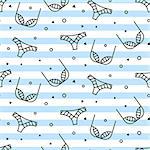 Fashion sexy lingerie seamless pattern. Fine line woman lingerie pastel blue stripes color vector pattern.