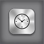 Clock icon - vector metal app button with shadow