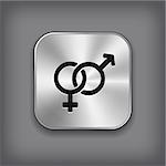 Male and female icon - vector metal app button with shadow