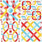 Chic vector seamless pattern with flat ribbons. Geometric background with interwoven pastel colored strips. Vector illustration. Blue, red and yellow crossed tape. Colorful modern seamless background