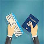 Boarding Pass and Passport in hands. travel concept. Also available as a Vector in Adobe illustrator EPS 10 format.