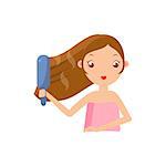 Girl Straightening The Hair  Portrait Flat Cartoon Simple Illustration In Sweet Gitly Style Isolated On White Background