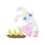 Bunny Planting The Carrots Illustration In Cute Girly Cartoon Style Isolated On White Background
