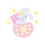 Bunny Sleeping In Bed Illustration In Cute Girly Cartoon Style Isolated On White Background