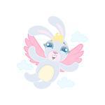 Rabit With Wings Flying Illustration In Cute Girly Cartoon Style Isolated On White Background