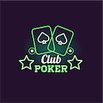 Green Poker Club Neon Sign Las Vegas Style Illumination Bright Color Vector Design Sticker