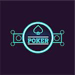 Round Blue Poker Neon Sign Las Vegas Style Illumination Bright Color Vector Design Sticker