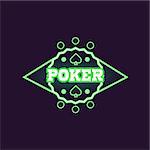 Round Green Poker Neon Sign Las Vegas Style Illumination Bright Color Vector Design Sticker
