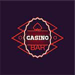 Red Bar Casino Oval Neon Sign Las Vegas Style Illumination Bright Color Vector Design Sticker