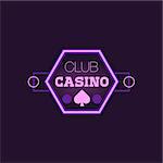 Hexahedron Casino Purple Neon Sign Las Vegas Style Illumination Bright Color Vector Design Sticker