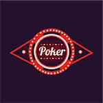 Poker Red Neon Sign Las Vegas Style Illumination Bright Color Vector Design Sticker