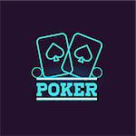 Poker Blue Neon Sign Las Vegas Style Illumination Bright Color Vector Design Sticker