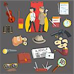 Detectives And Their Equipment Objects Set Flat Simple Geometric Design Vector Illustration