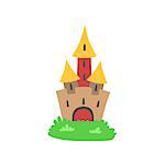 Fairytale Castle Flat Isolated Childish Style Simple Vector Drawing In Bright Colors On White Background