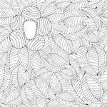 Vector hand drawn seamless pattern with leaf and flower. Doodle line Floral texture. Black and white