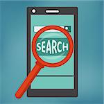 Smart phone with search engine icon and magnifying glass. Also available as a Vector in Adobe illustrator EPS 10 format.