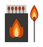 Vector burning matches pack. Matches and hot lighters. Matches ignite and bright flammable lighters. Vector burning matches sticks