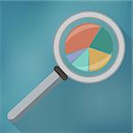 Business Analysis symbol with magnifying glass icon and pie chart. Also available as a Vector in Adobe illustrator EPS 10 format.