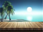 3D render of wooden decking looking out to a tropical landscape