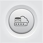 Secure Cloud Storage Icon. Flat Design Grey Button Design