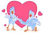 Wedding doves bird engagement. Dove offers his heart. Template for wedding invitation. Vector cartoon illustration