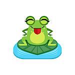 Silly Cartoon Frog Character Flat Bright Color Vector Sticker Isolated On White Background In Simple Childish Style