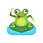 Crazy Cartoon Frog Character Flat Bright Color Vector Sticker Isolated On White Background In Simple Childish Style