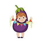 Boy Dressed As Eggplant Colorful Simple Design Vector Drawing Isolated On White Background