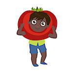Boy Dressed As Tomato Colorful Simple Design Vector Drawing Isolated On White Background