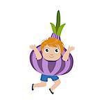 Boy Dressed As Onion Colorful Simple Design Vector Drawing Isolated On White Background