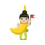 Girl Dressed As Banana Colorful Simple Design Vector Drawing Isolated On White Background
