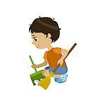 Boy Doing A Garden Clean Up Simple Design Illustration In Cute Fun Cartoon Style Isolated On White Background