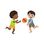 Boys Playing Volleyball Colorful Simple Design Vector Drawing Isolated On White Background