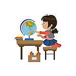 Little Girl Playing With Globe Colorful Simple Design Vector Drawing Isolated On White Background