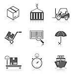 Logistic icons set reflection. Concepts of delivery, shipping process, ecommerce and logistics