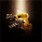 3D Render of an Industrial Robot Arm on a dramatic background