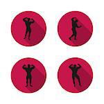 Set of round icons athletes with a long diagonal shadow, vector illustration.