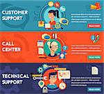Customer and Technical Support and Call Senter concept banners. Flat style vector illustration online web banners