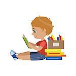 Boy Reading A Book Colorful Simple Design Vector Drawing Isolated On White Background