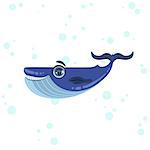 Blue Whale Bright Color Cartoon Style Vector Illustration Isolated On White Background