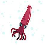 Pink Squid Bright Color Cartoon Style Vector Illustration Isolated On White Background
