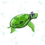 Green Turtle Bright Color Cartoon Style Vector Illustration Isolated On White Background