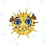 Porcupine Fish Bright Color Cartoon Style Vector Illustration Isolated On White Background