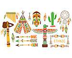 American Indian Ethnic Elements Boho Style Design Set Of Multicolor Flat Trendy Icons Isolated On White Background