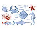 Stylized Underwater Nature Set Of Icons In Flat Atristic Vector Design On White Background