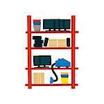 Storehouse Shelf With Objects Simplified Flat Vector Design Colorful Illustration On White Background
