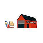 Worker Driving Forklift Machine Into Warehouse Simplified Flat Vector Design Colorful Illustration On White Background